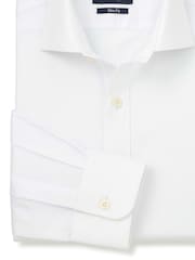 Savile Row Company White Slim Fit Cotton Herringbone Single Cuff Formal Shirt - Image 5 of 5