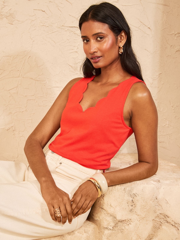 Love & Roses Orange Scallop Scoop Neck Vest - Image 4 of 4