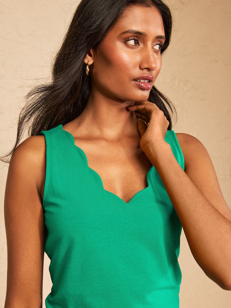 Love & Roses Bright Green Scallop Scoop Neck Vest - Image 1 of 4