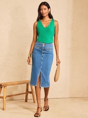 Love & Roses Bright Green Scallop Scoop Neck Vest - Image 3 of 4