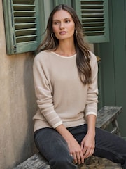 Natur - Pure Collection Cashmere Gassato Stripe Sleeve Crew Neck Jumper - Bild 1 von 3