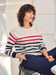 Pure Collection Blue Cashmere Gassato Breton Stripe Crew Neck Jumper - Image 1 of 3