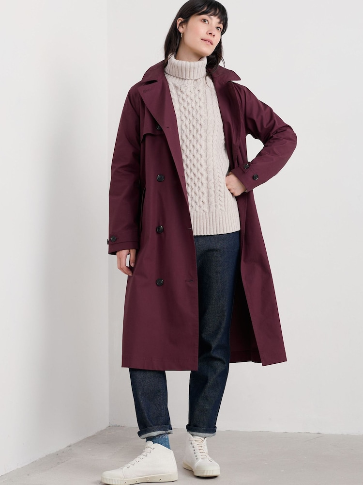 Seasalt Cornwall Purple Tall Penweathers Waterproof Trench Coat - Image 1 of 5