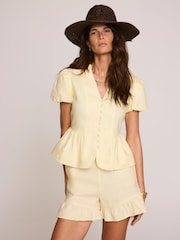 Mint Velvet Yellow Linen Ruffle Trim Shorts - Image 2 of 7