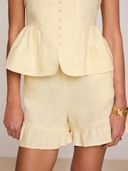 Mint Velvet Yellow Linen Ruffle Trim Shorts - Image 3 of 7