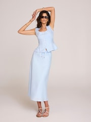 Mint Velvet Blue Linen Bias Midi Skirt - Image 1 of 8