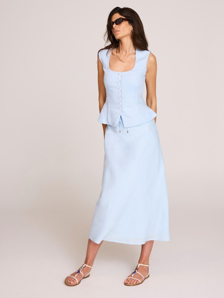Mint Velvet Blue Linen Bias Midi Skirt - Image 2 of 8