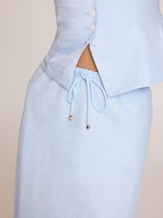Mint Velvet Blue Linen Bias Midi Skirt - Image 6 of 8