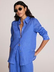 Mint Velvet Blue Linen Sheer Panel Shirt - Image 1 of 8