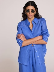 Mint Velvet Blue Linen Sheer Panel Shirt - Image 2 of 8