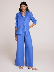 Mint Velvet Blue Linen Sheer Panel Shirt - Image 3 of 8