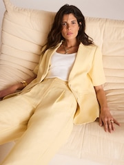 Mint Velvet Yellow Linen Blend Short Sleeve Blazer - Image 4 of 8