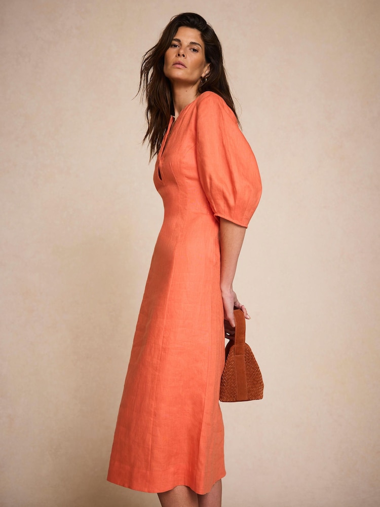 Mint Velvet Orange Linen Midi Dress - Image 1 of 8
