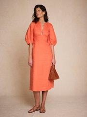 Mint Velvet Orange Linen Midi Dress - Image 2 of 8