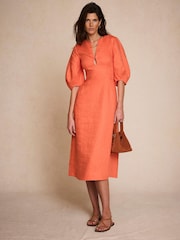 Mint Velvet Orange Linen Midi Dress - Image 5 of 8