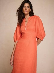 Mint Velvet Orange Linen Midi Dress - Image 6 of 8