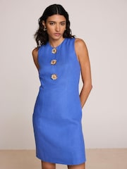Mint Velvet Blue Linen Statement Button Mini Dress - Image 1 of 8
