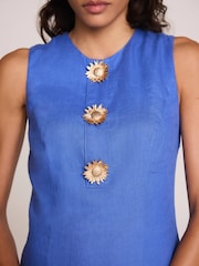 Mint Velvet Blue Linen Statement Button Mini Dress - Image 3 of 8