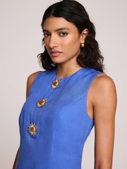 Mint Velvet Blue Linen Statement Button Mini Dress - Image 6 of 8