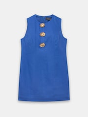 Mint Velvet Blue Linen Statement Button Mini Dress - Image 7 of 8