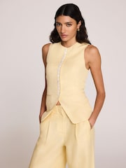 Mint Velvet Yellow Linen Blend Longline Waistcoat - Image 1 of 8