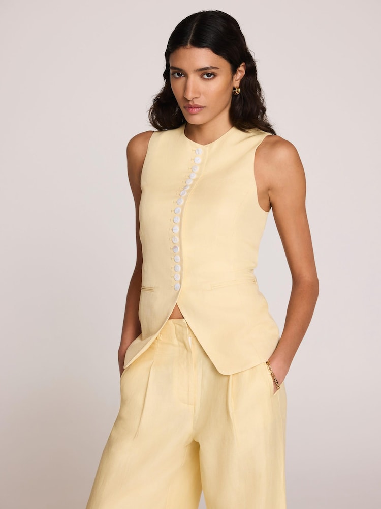 Mint Velvet Yellow Linen Blend Longline Waistcoat - Image 1 of 8