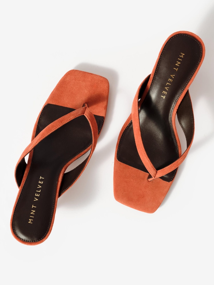 Mint Velvet Orange Betty Leather Flip-Flop Heels - Image 2 of 4