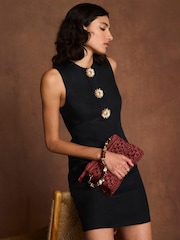 Mint Velvet Black Linen Statement Button Mini Dress - Image 3 of 8