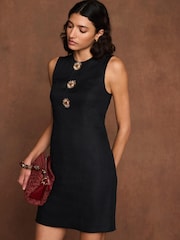 Mint Velvet Black Linen Statement Button Mini Dress - Image 5 of 8