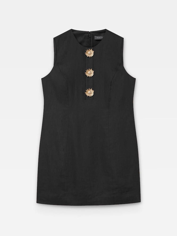 Buy Mint Velvet Black Linen Statement Button Mini Dress from Next Gibraltar