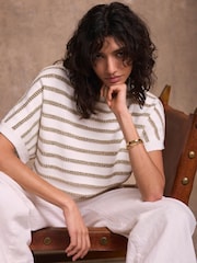 Mint Velvet Cotton Blend Metallic Stripe Top - תמונה 1 מתוך 8