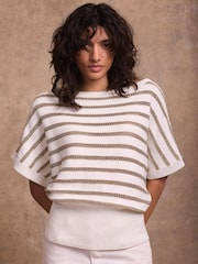 Mint Velvet Cotton Blend Metallic Stripe Top - תמונה 2 מתוך 8