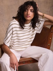 Mint Velvet Cotton Blend Metallic Stripe Top - תמונה 3 מתוך 8