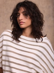 Mint Velvet Cotton Blend Metallic Stripe Top - תמונה 4 מתוך 8