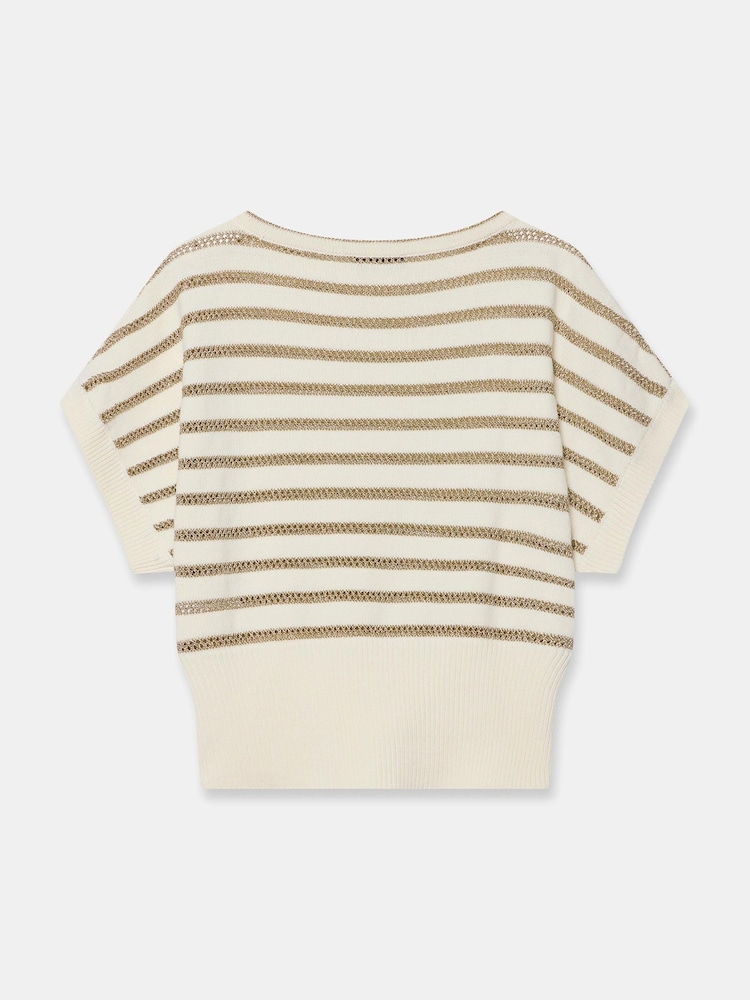 Mint Velvet Cotton Blend Metallic Stripe Top - תמונה 8 מתוך 8