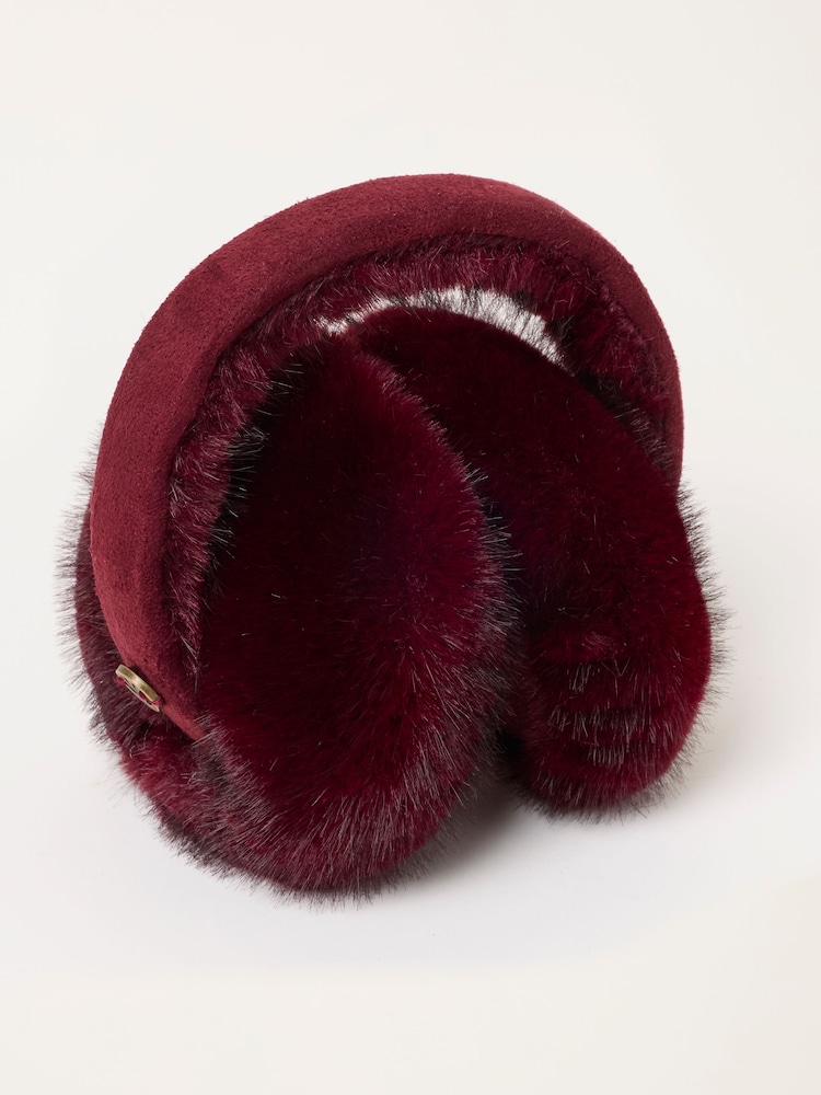 FatFace Burgundy Red Fluffy Earmuffs - Image 2 of 3