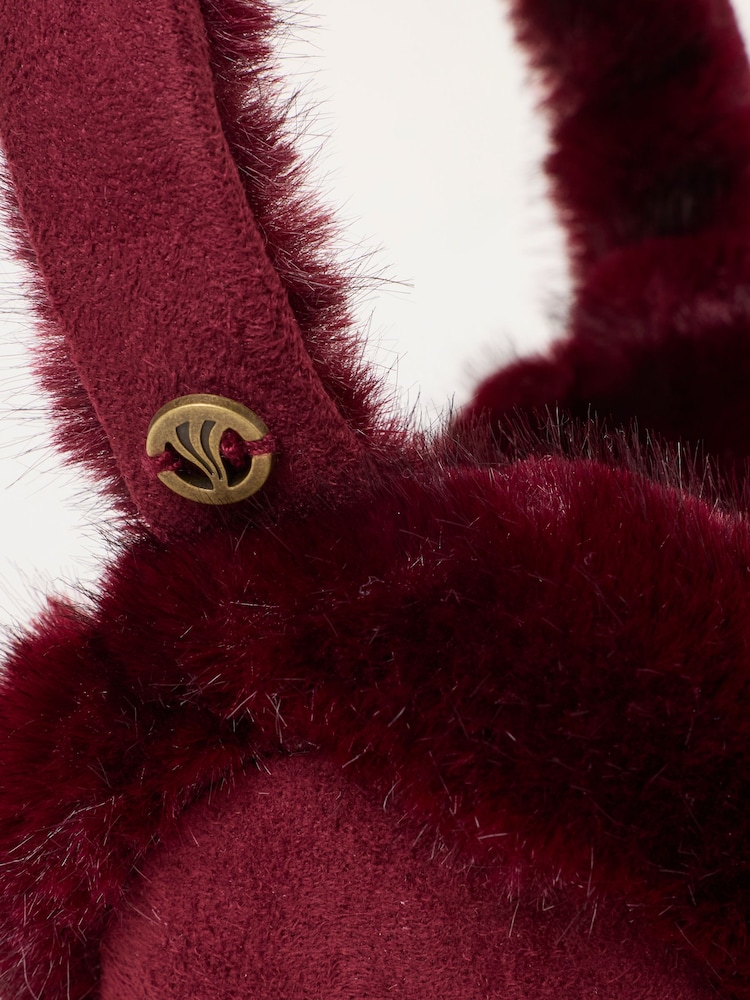 FatFace Burgundy Red Fluffy Earmuffs - Image 3 of 3