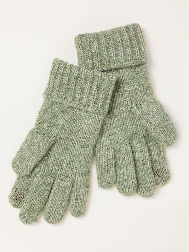FatFace Green Pointelle Knit Gloves - Image 2 of 3 FatFace Green Pointelle Knit Gloves - Image 2 of 3