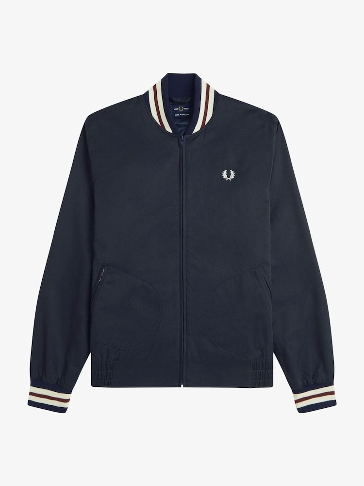 Fred Perry Blue Twill Tennis Bomber Jacket - Image 1 of 2 Fred Perry Blue Twill Tennis Bomber Jacket - Image 1 of 2