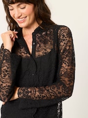 FatFace Lilly 2 in 1 Black Lace Shirt with Jersey Cami - Image 3 of 6