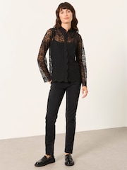 FatFace Lilly 2 in 1 Black Lace Shirt with Jersey Cami - Image 4 of 6
