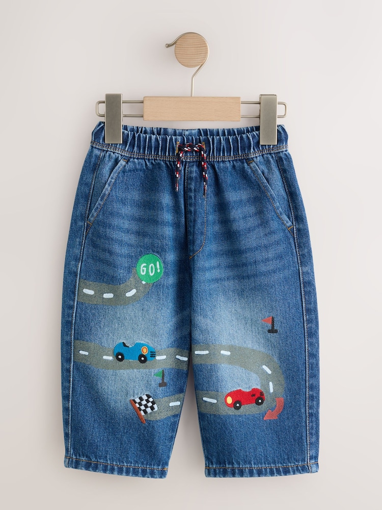Mid Blue Denim Car Wide Fit Jeans (3mths-7yrs) - Image 1 of 4 Mid Blue Denim Car Wide Fit Jeans (3mths-7yrs) - Image 1 of 4