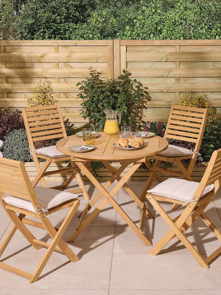 Rowlinson Natural Ashdown Folding 4 Seat Garden Dining Set with Cushions - Image 1 of 6 Rowlinson Natural Ashdown Folding 4 Seat Garden Dining Set with Cushions - Image 1 of 6