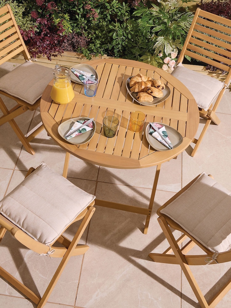 Rowlinson Natural Ashdown Folding 4 Seat Garden Dining Set with Cushions - Image 2 of 6 Rowlinson Natural Ashdown Folding 4 Seat Garden Dining Set with Cushions - Image 2 of 6
