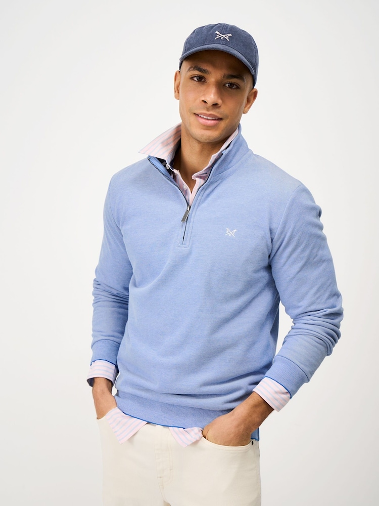 Crew Clothing Blue Birdseye Half Zip Jumper - Image 1 of 5