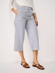 Crew Clothing Blue Seersucker Wide Leg Cotton Trousers - Image 1 of 5