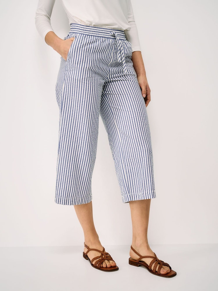Crew Clothing Blue Seersucker Wide Leg Cotton Trousers - Image 1 of 5