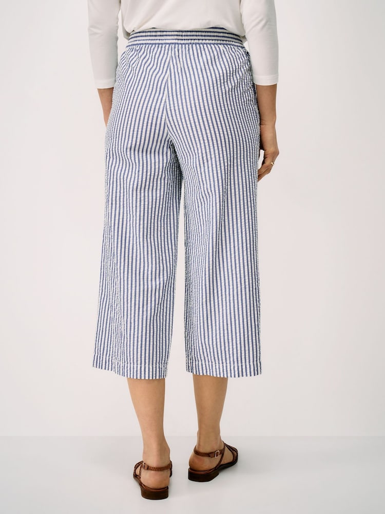 Crew Clothing Blue Seersucker Wide Leg Cotton Trousers - Image 2 of 5