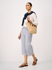 Crew Clothing Blue Seersucker Wide Leg Cotton Trousers - Image 3 of 5