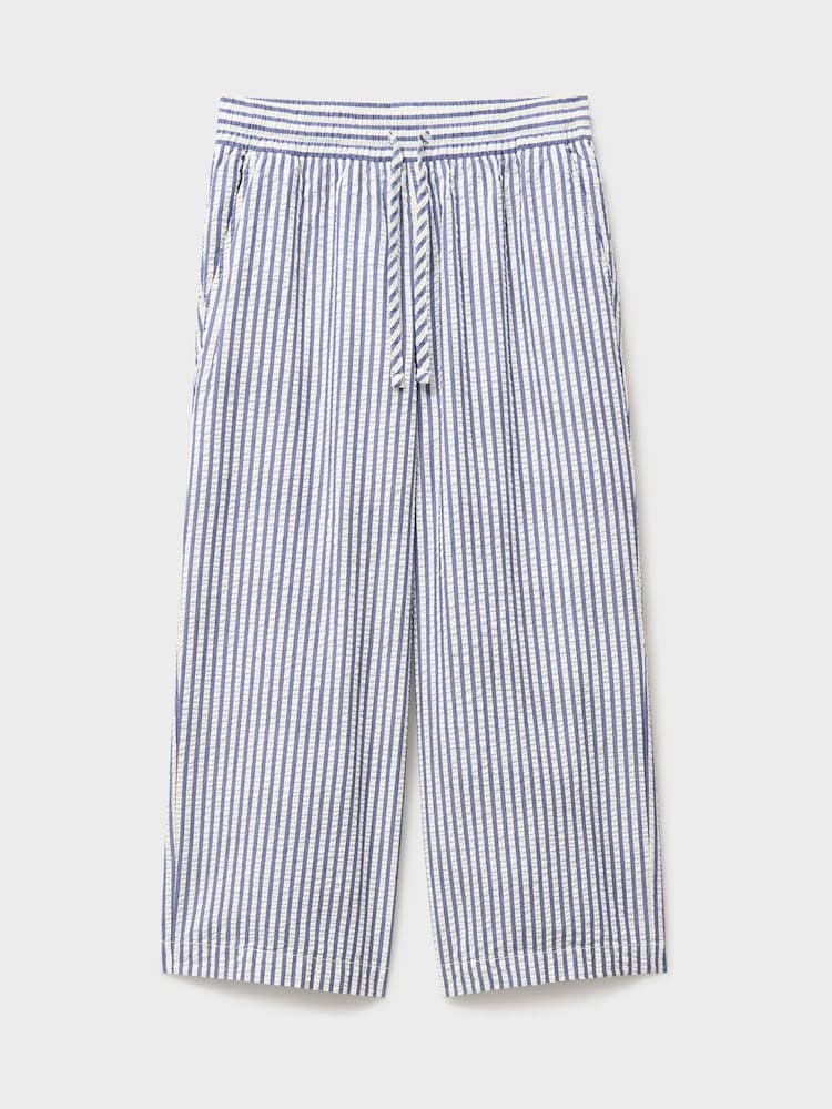 Crew Clothing Blue Seersucker Wide Leg Cotton Trousers - Image 5 of 5